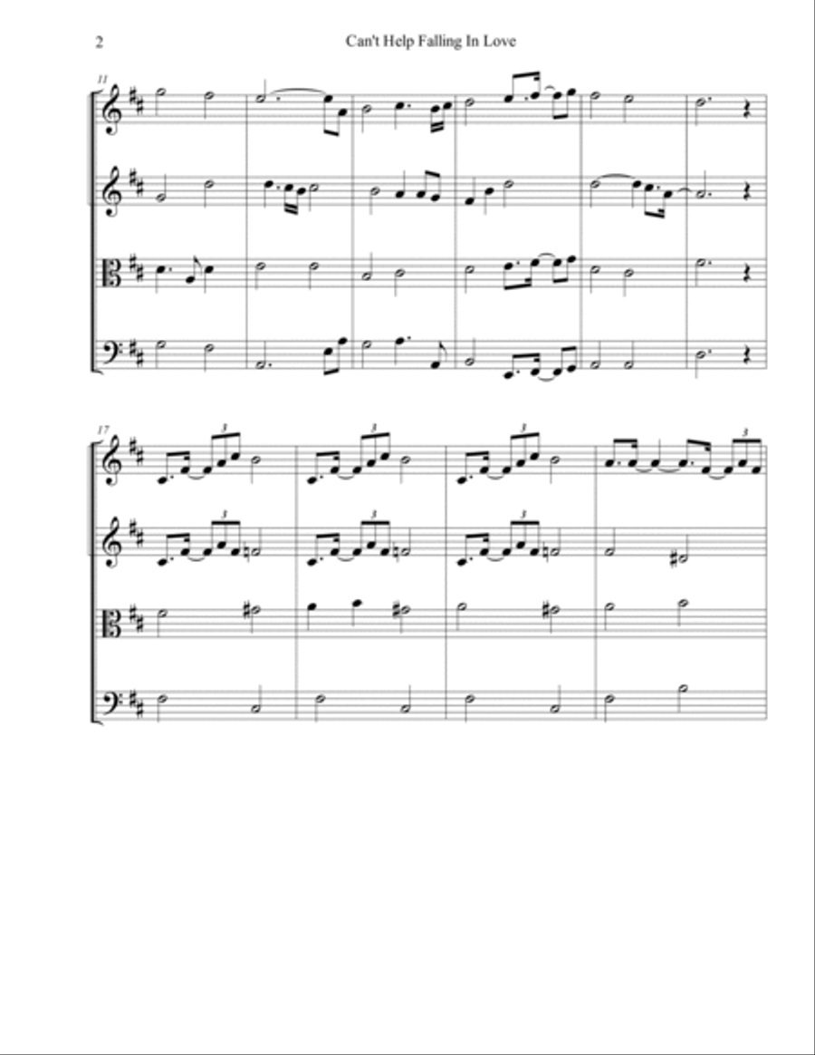 Can't Help Falling In Love String Quartet scores gallery preview page 2