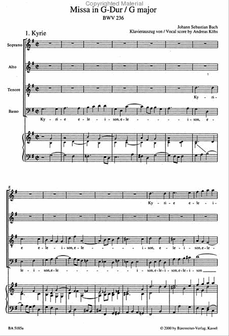Mass G major BWV 236 'Lutheran Mass 4' 4-Part scores gallery preview page 3