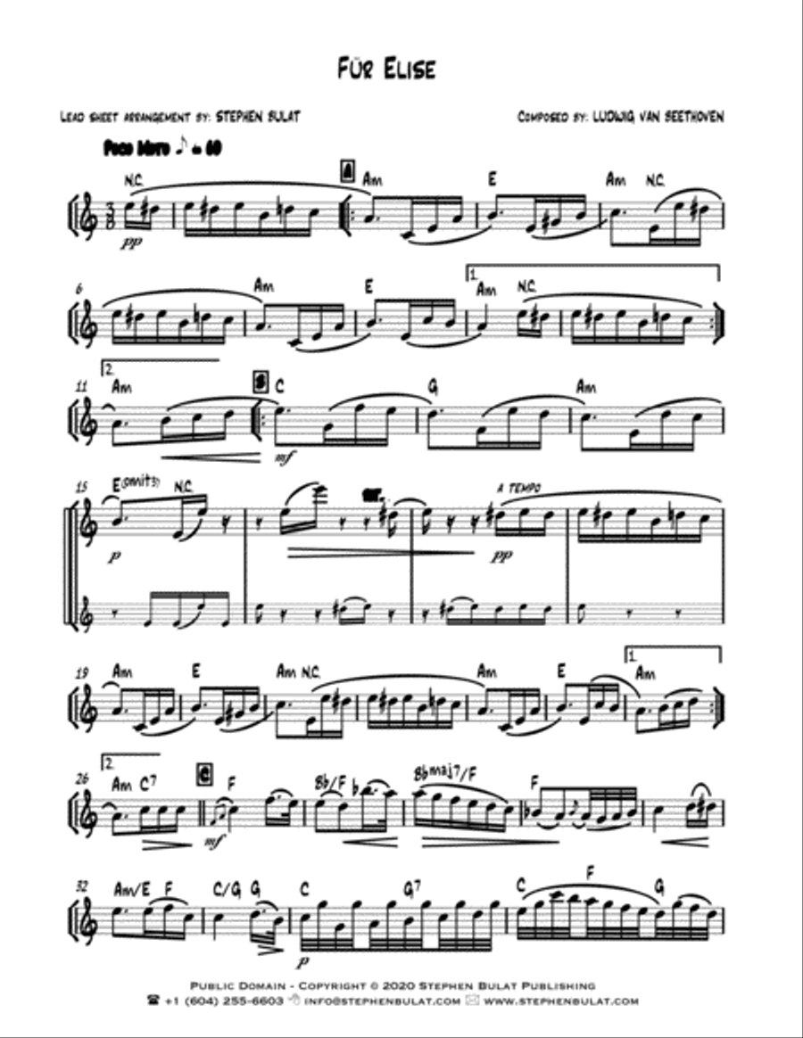 Für Elise (Beethoven) - Bandleader Gig Pack: Lead sheet for C, Bb & Eb instruments Large Ensemble scores gallery preview page 2
