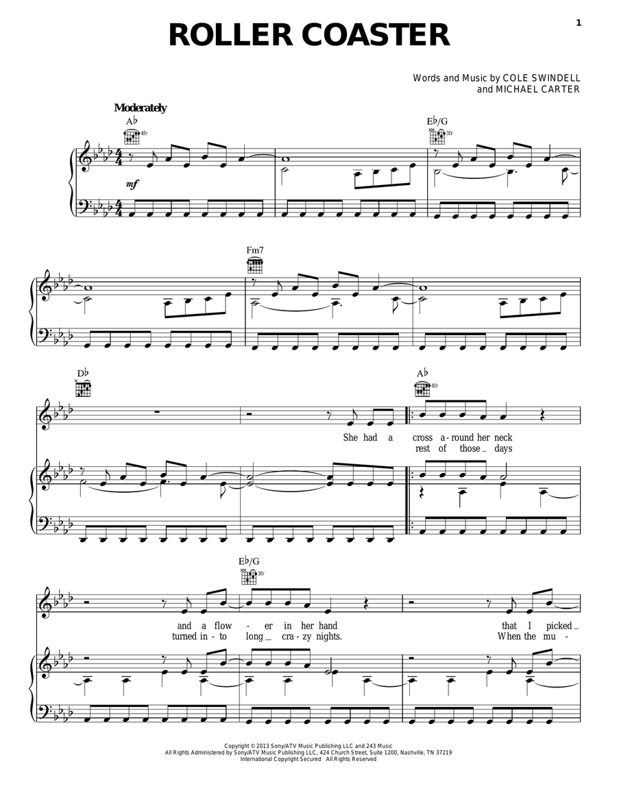Roller Coaster Roller Coaster Piano, Vocal, Guitar scores gallery preview page 1