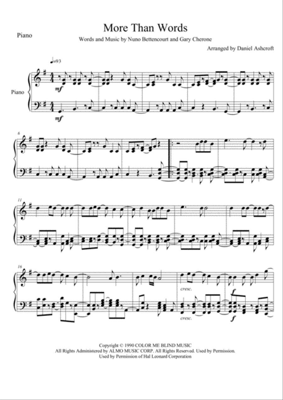 More Than Words Piano Solo scores gallery preview page 2