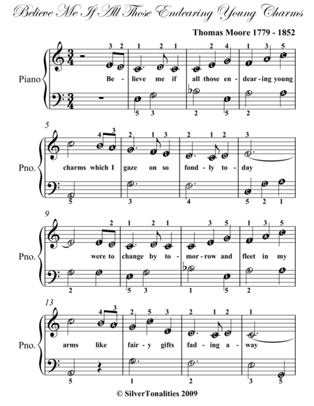Believe Me If All Those Endearing Young Charms Easy Piano Sheet Music
