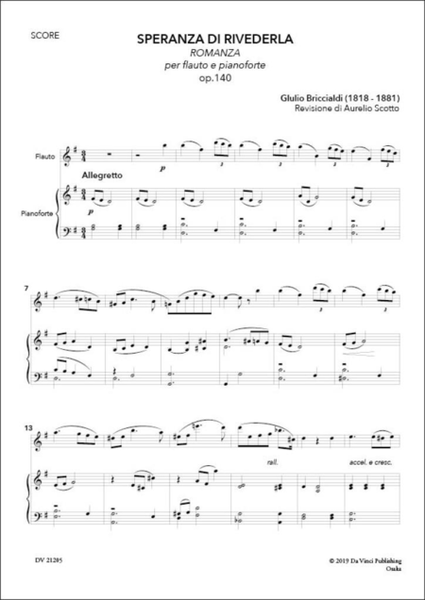 Speranza di rivederla Op.140, for Flute and Piano