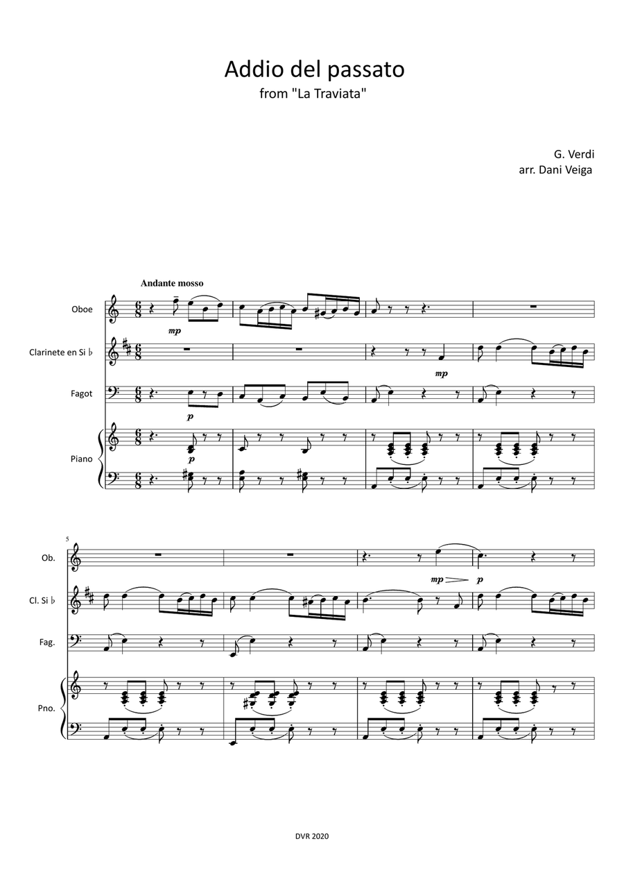 Addio del Passato (from la Traviata) - Oboe, Clarinet, Bassoon and Piano Small Ensemble scores gallery preview page 4