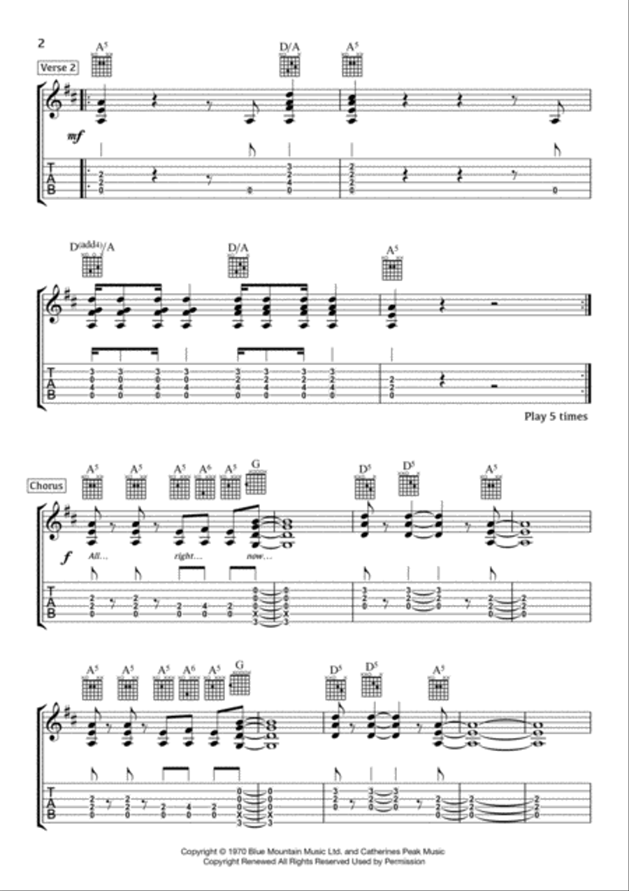 All Right Now Guitar Tablature scores gallery preview page 2