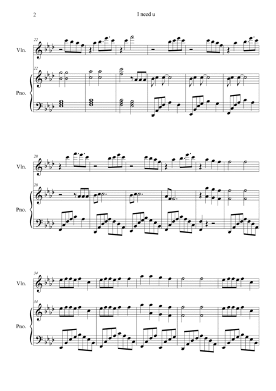 I Need U Violin Solo scores gallery preview page 2