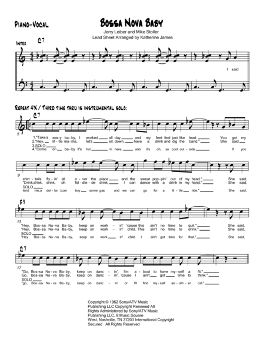 Bossa Nova Baby Piano, Vocal, Guitar scores gallery preview page 1
