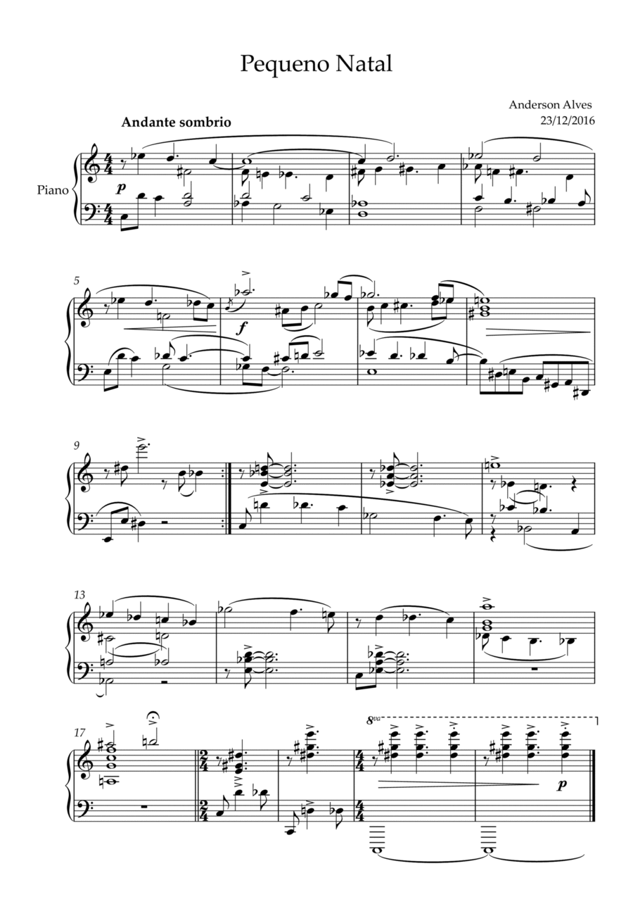 Pequeno Natal Piano Solo scores gallery preview page 1