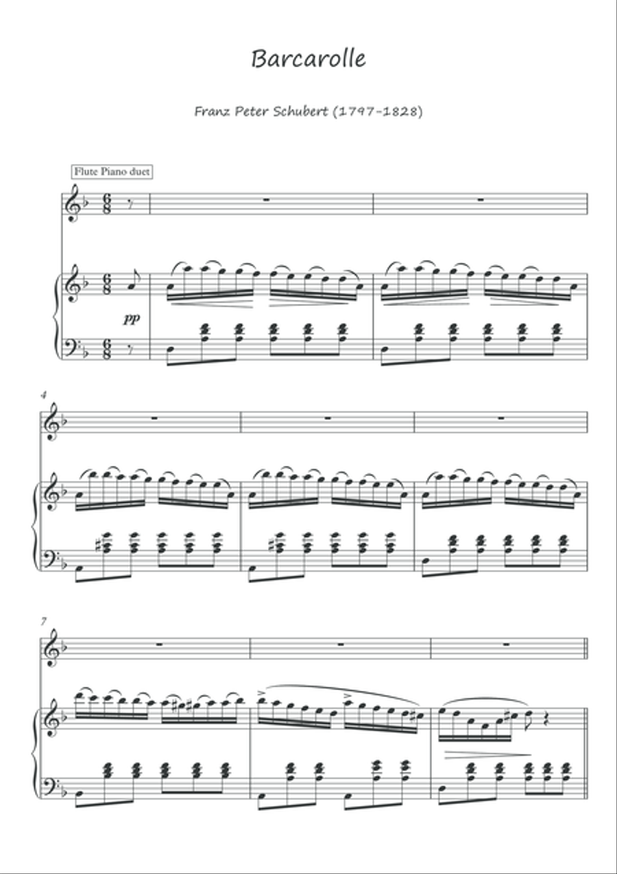 Barcarolle Flute piano duet de Schubert Flute Duet scores gallery preview page 2