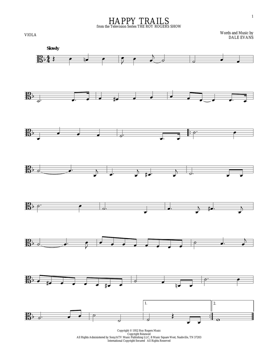 Happy Trails Happy Trails Viola Solo scores gallery preview page 1