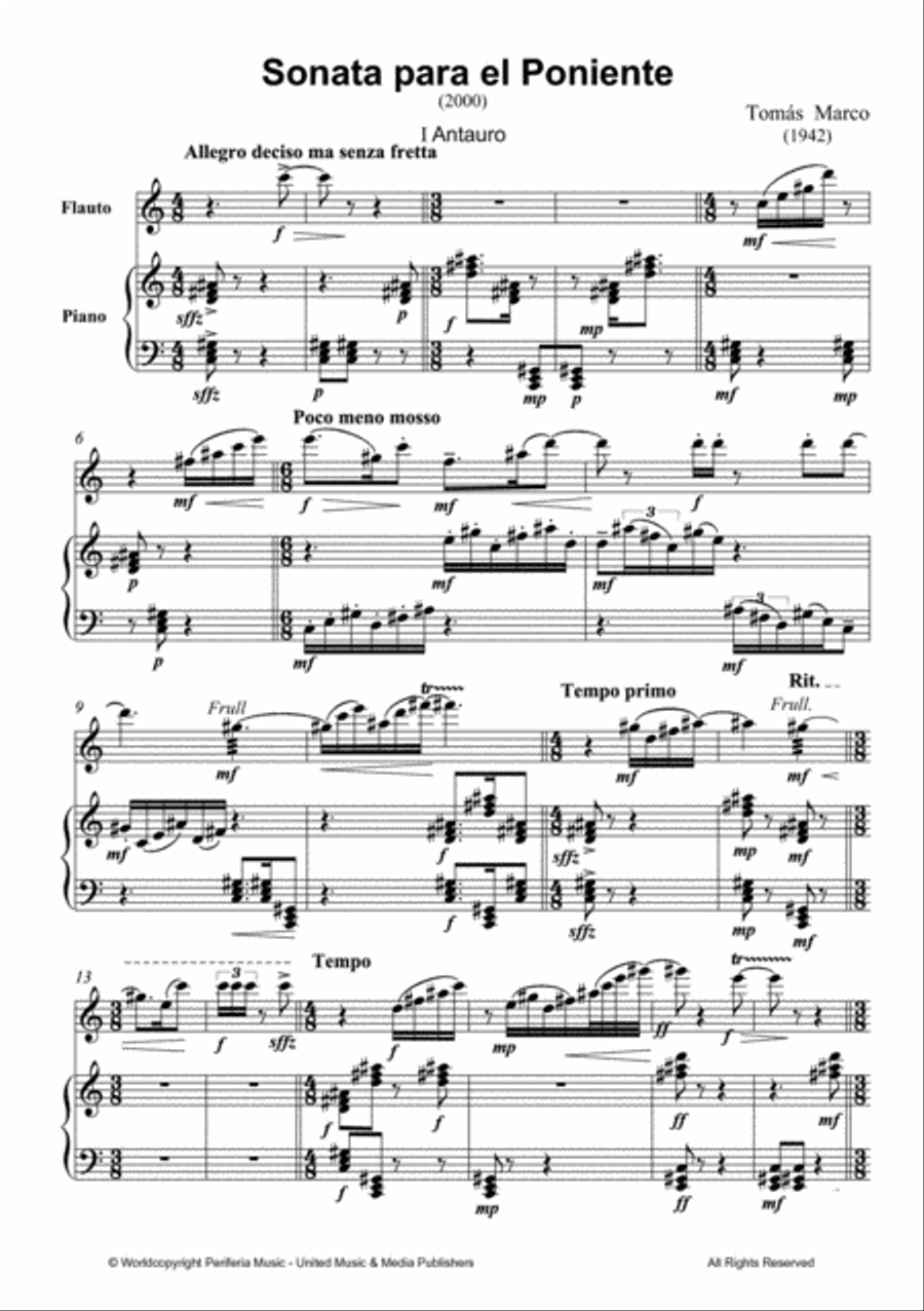Sonata para el Poniente for Flute and Piano Flute Solo scores gallery preview page 2