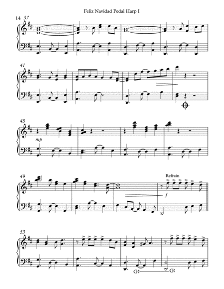 Feliz Navidad Pedal Harp scores gallery preview page 4