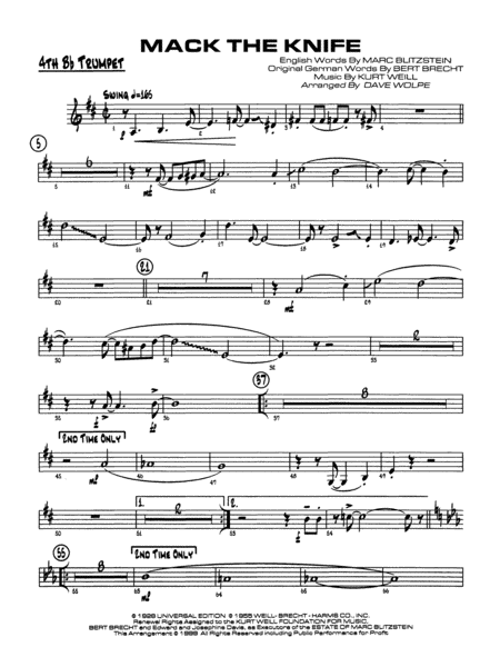 Mack the Knife (from The Threepenny Opera): 4th B-flat Trumpet