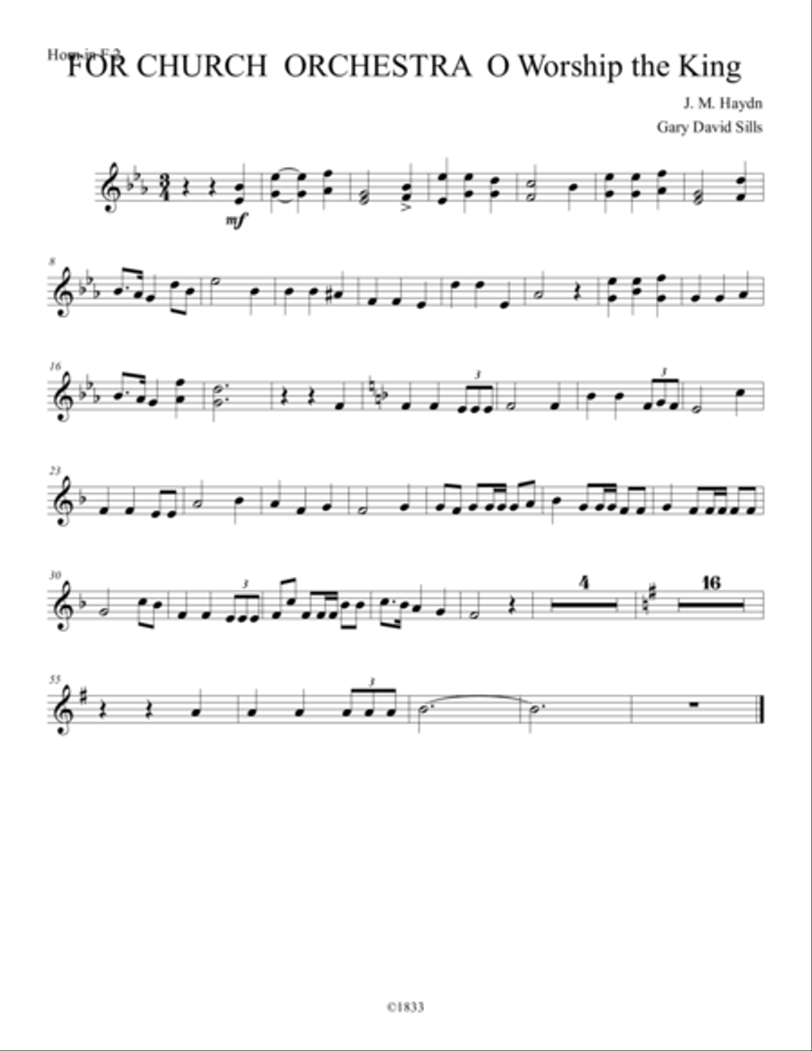 For Church Orcchestra O Worship the King Horn in F 1 Horn Solo scores gallery preview page 1