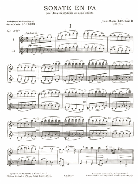 Sonata In F (two Saxophones)