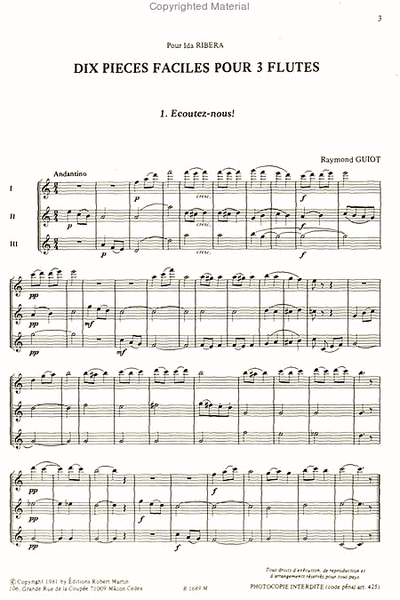 Dix pieces faciles pour trois flutes