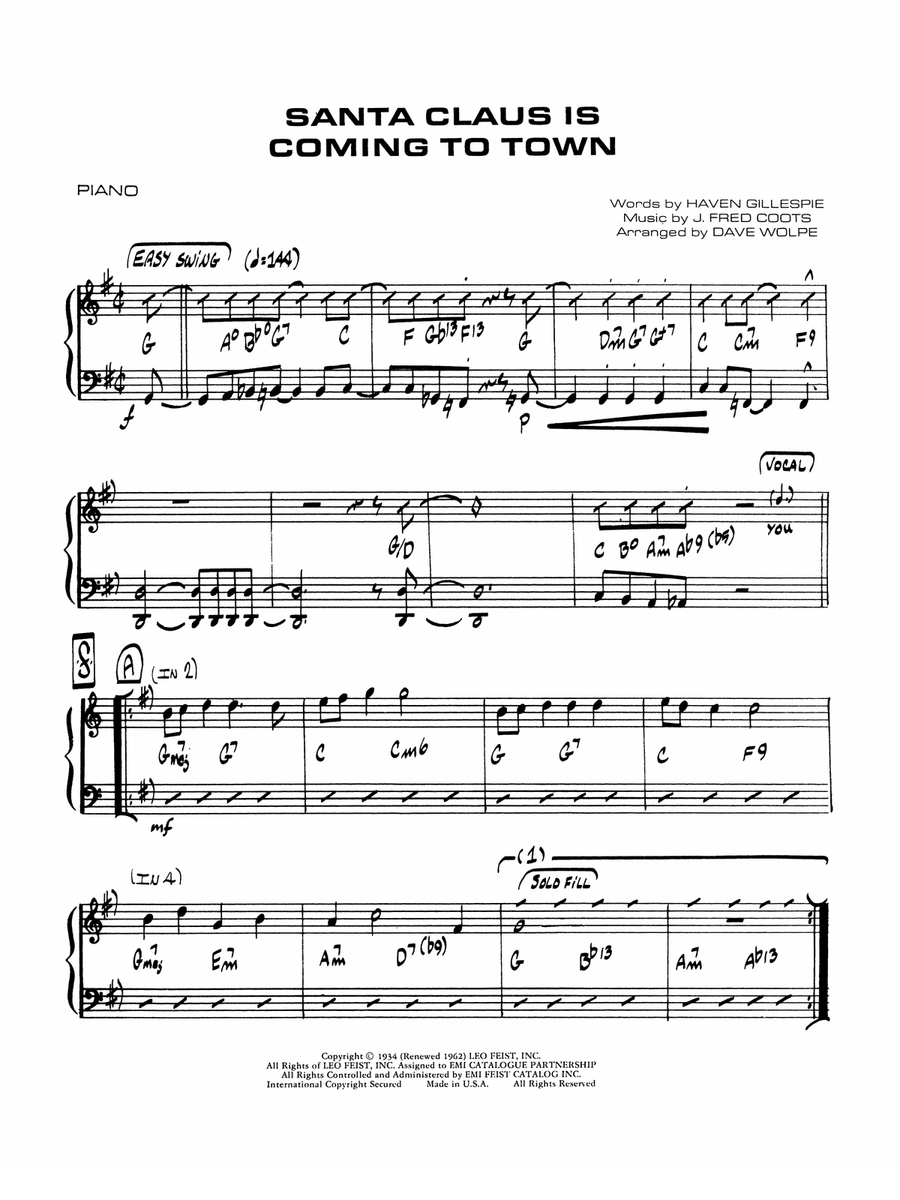 Santa Claus Is Coming to Town: Piano Accompaniment