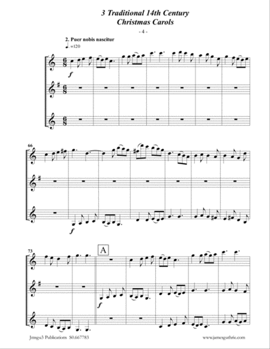 3 Traditional 14th Century Christmas Carols for Clarinet Trio Clarinet Trio scores gallery preview page 4