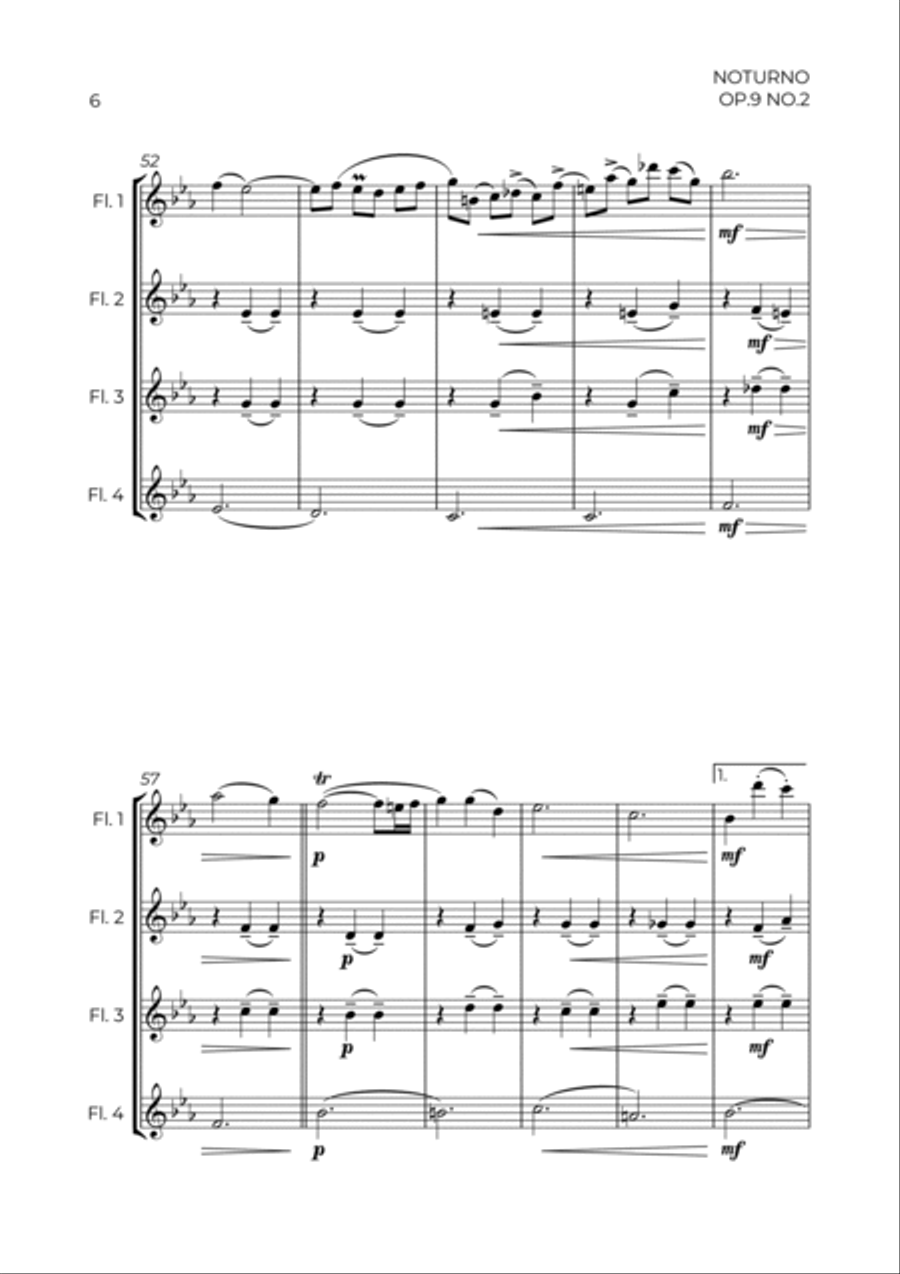 NOTURNO OP.9 NO.2 - CHOPIN - FLUTE QUARTET Flute Quartet scores gallery preview page 6