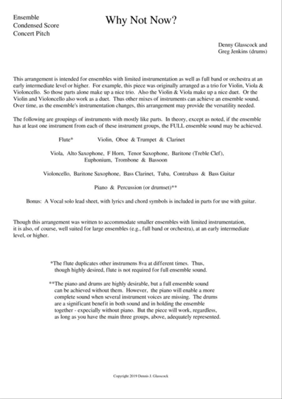 Why Not Now (Instrumental Ensemble Bb) Woodwind Ensemble scores gallery preview page 1