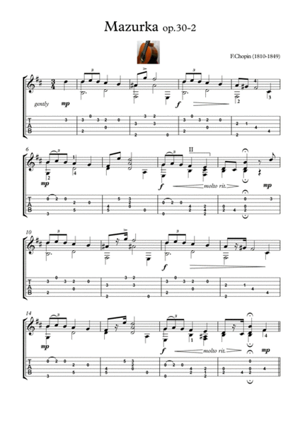 Mazurka 30-2 Chopin for Guitar solo image number null