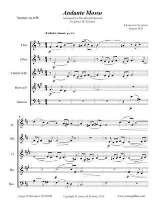 Book cover for Scarlatti: Andante mosso for Woodwind Quintet