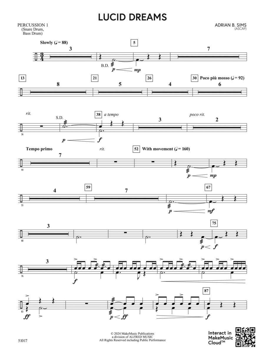 Lucid Dreams: 1st Percussion Concert Band scores gallery preview page 1