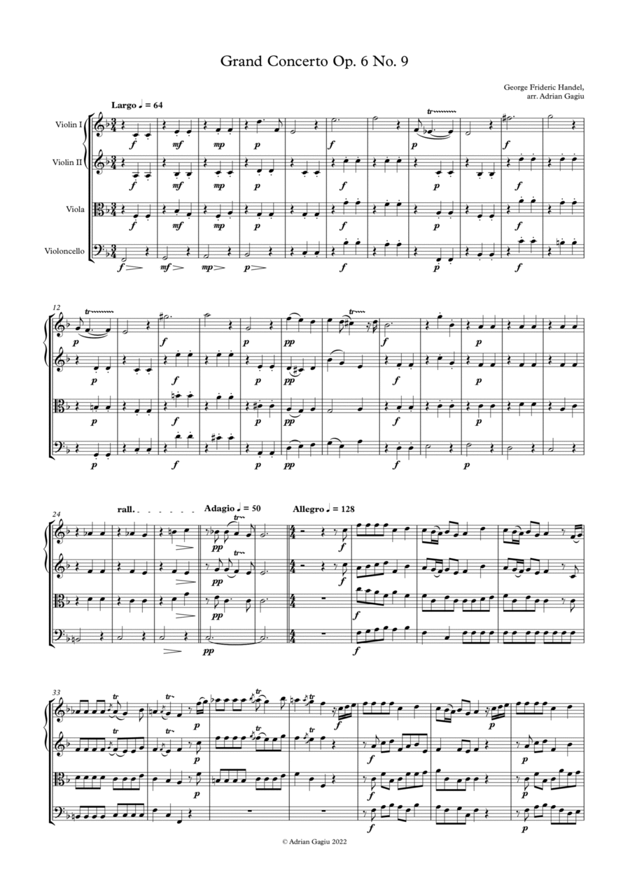 Concerto grosso in F major op. 6 no. 9 String Quartet scores gallery preview page 1