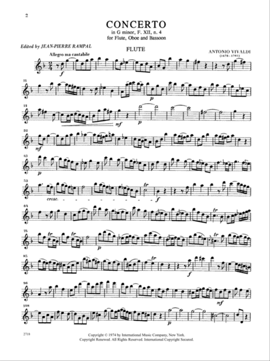 Concerto In G Minor, Rv 103, For Flute, Oboe & Bassoon Flute scores gallery preview page 2