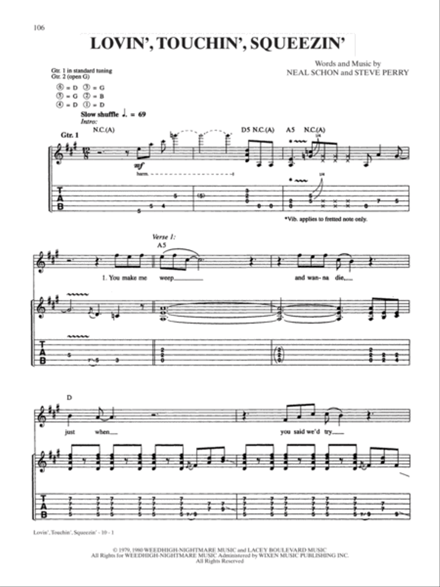 Lovin', Touchin', Squeezin' Guitar Tablature scores gallery preview page 1