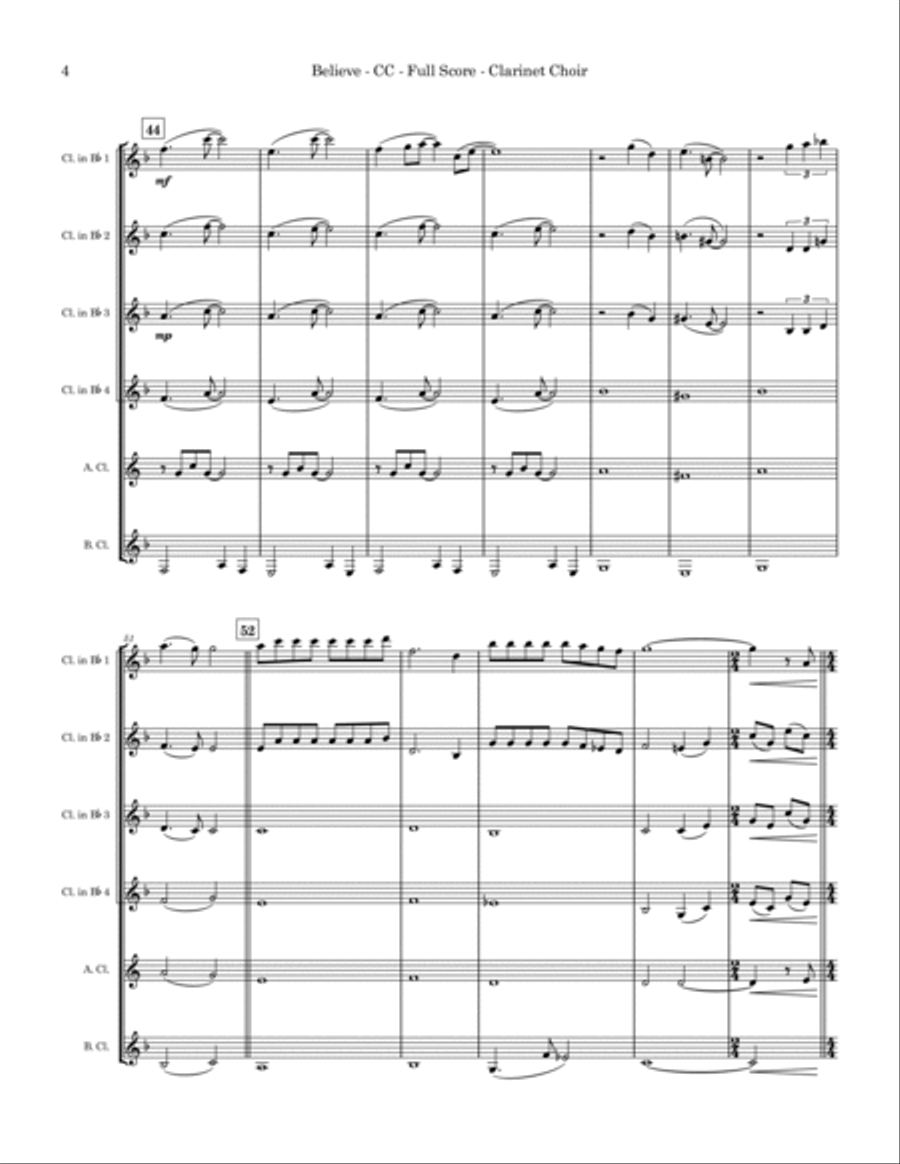 Believe Clarinet Choir scores gallery preview page 4