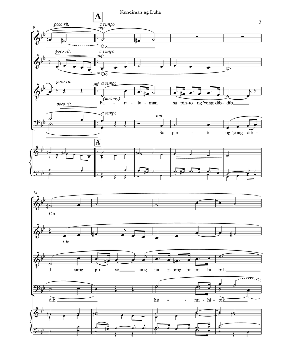 Kundiman ng Luha. A Filipino love song, SATB a-cappella 4-Part scores gallery preview page 3