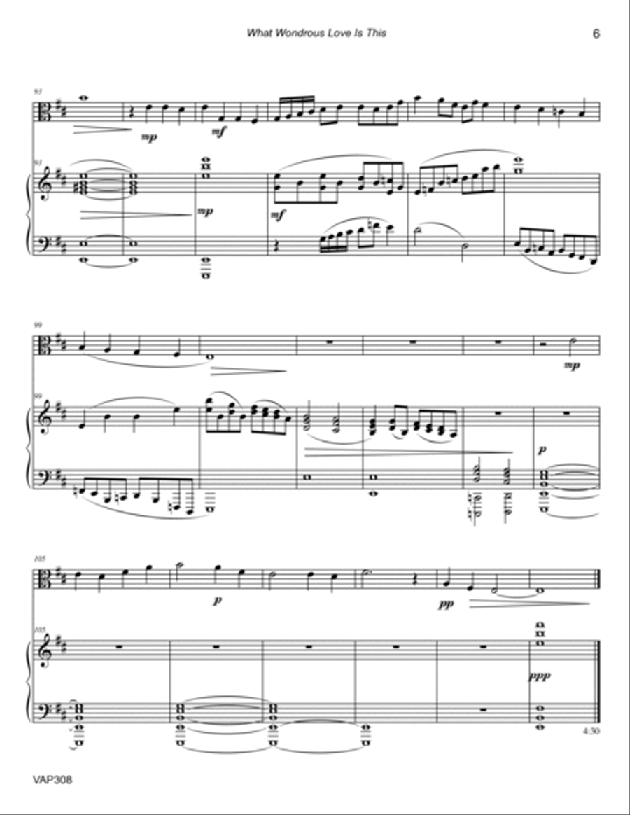 WHAT WONDROUS LOVE IS THIS - Viola Solo with Piano accompaniment Piano scores gallery preview page 6