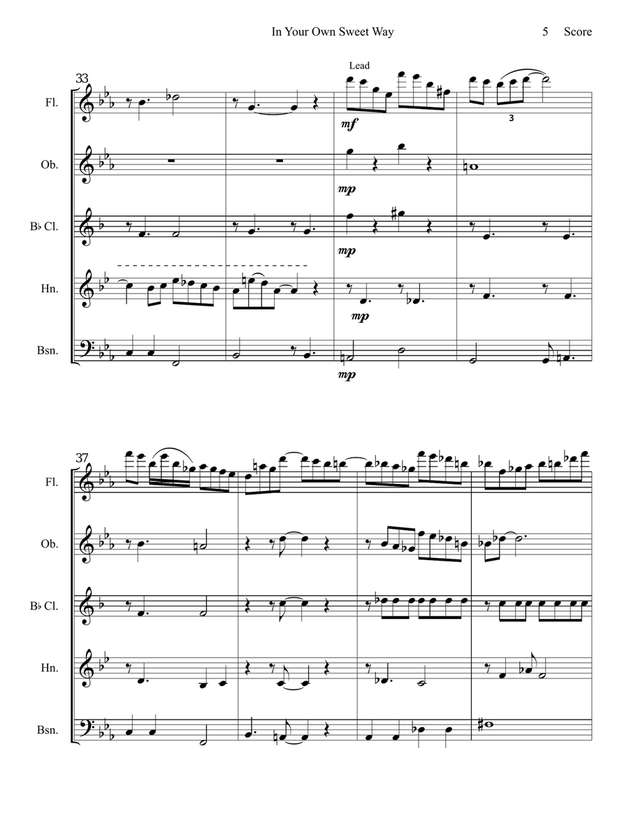 In Your Own Sweet Way Woodwind Quintet scores gallery preview page 6