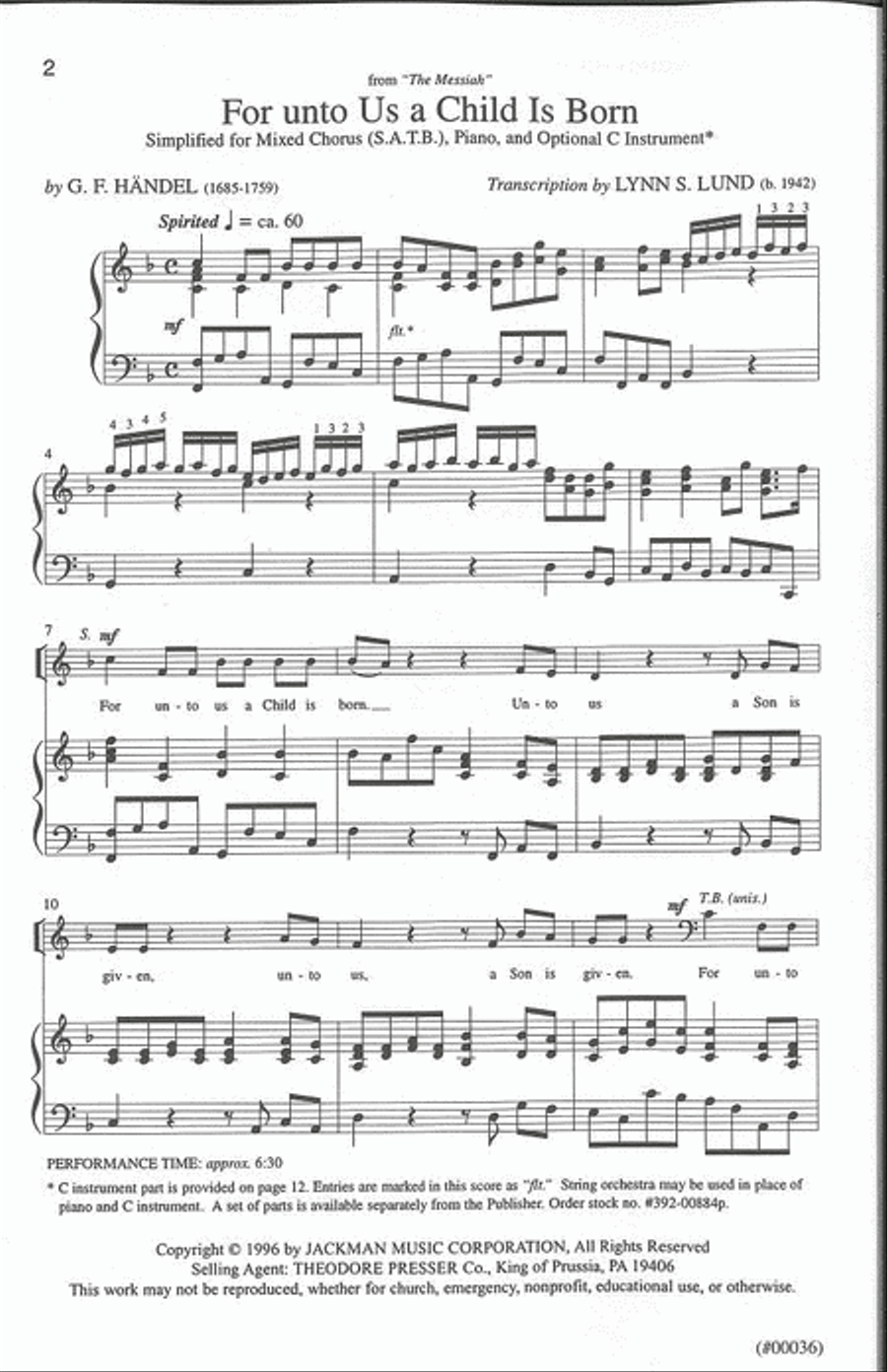 For unto Us a Child is Born 4-Part scores gallery preview page 2
