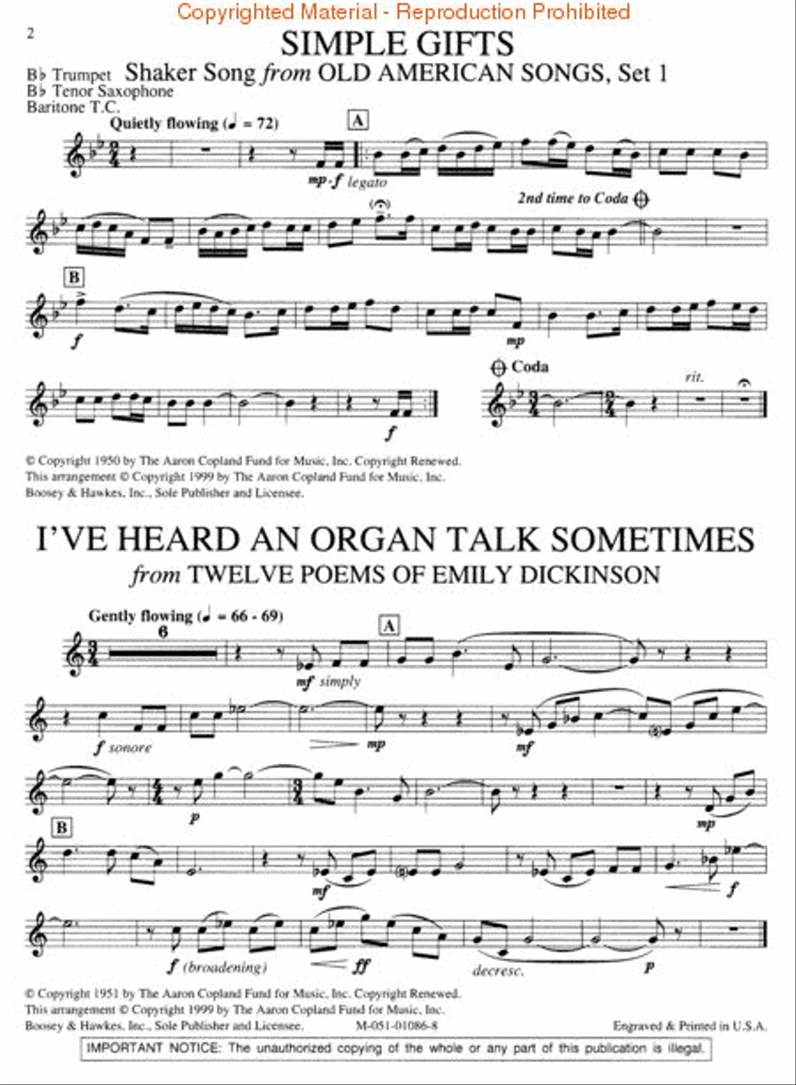 Copland for Trumpet, Tenor Sax, Baritone T.C. Tenor Saxophone scores gallery preview page 2