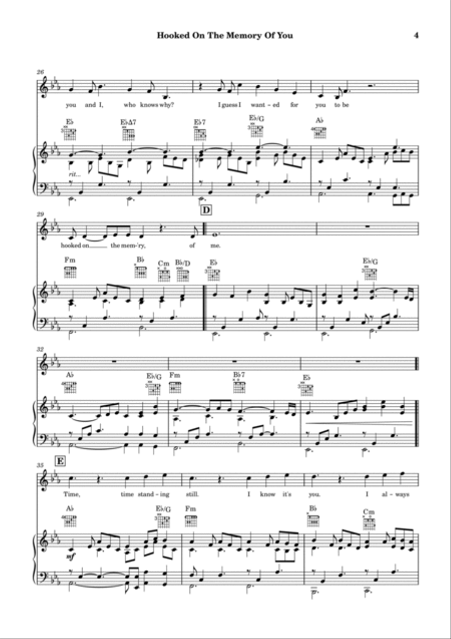 Hooked On The Memory Of You Piano, Vocal, Guitar scores gallery preview page 5