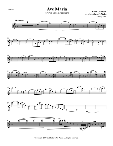 Ave Maria for Two Solo Instruments - Violin 1 image number null