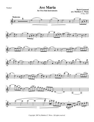 Ave Maria for Two Solo Instruments - Violin 1