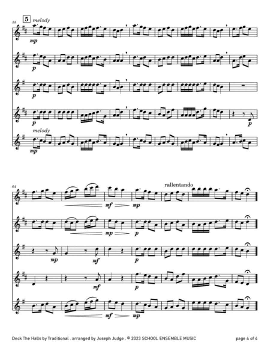 Deck The Halls for Saxophone Quartet in Schools Saxophone Quartet scores gallery preview page 4
