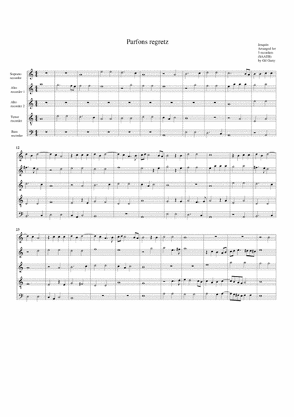 Parfons regretz (arrangement for 5 recorders)