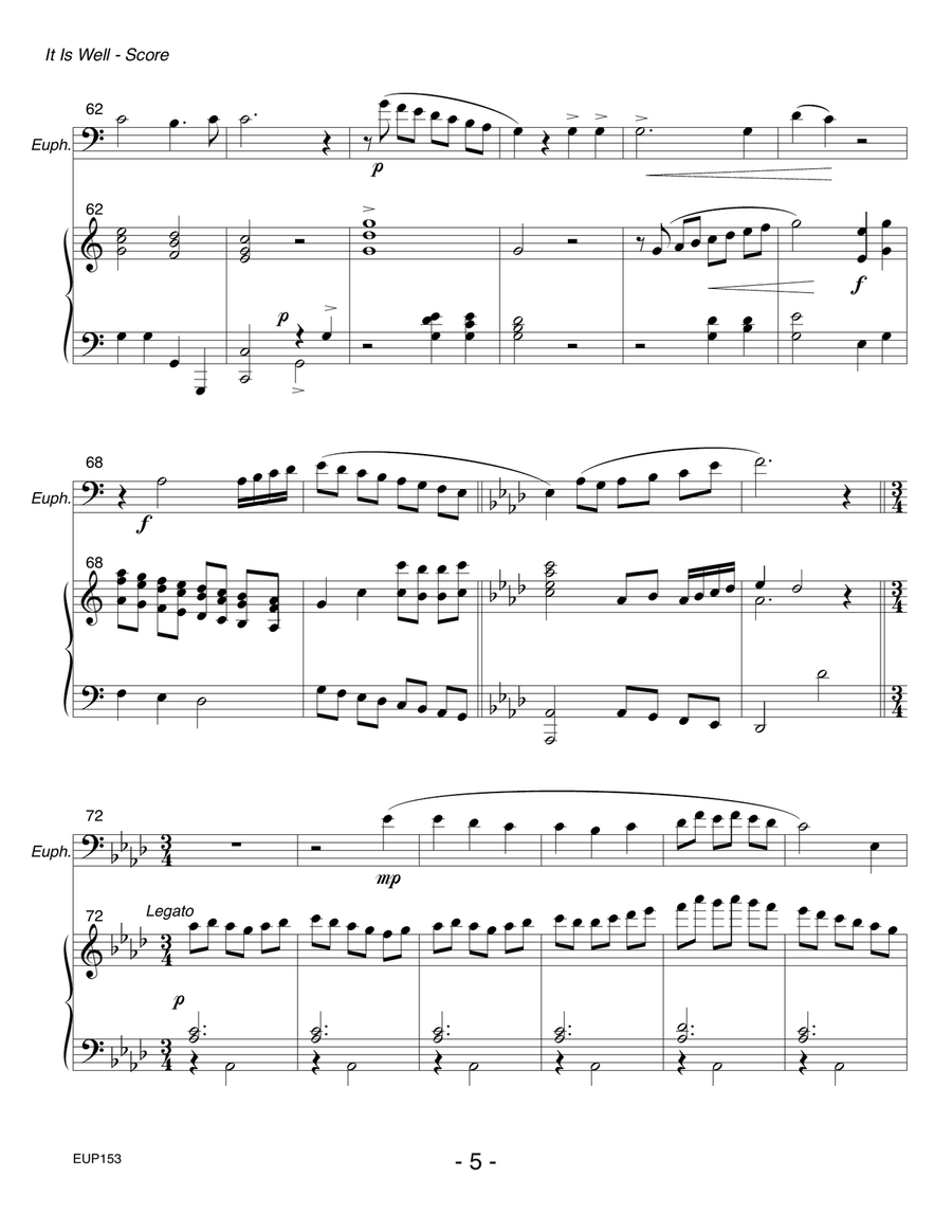 IT IS WELL WITH MY SOUL - EUPHONIUM (Trombone) SOLO with Piano Accompaniment Brass Duet scores gallery preview page 5