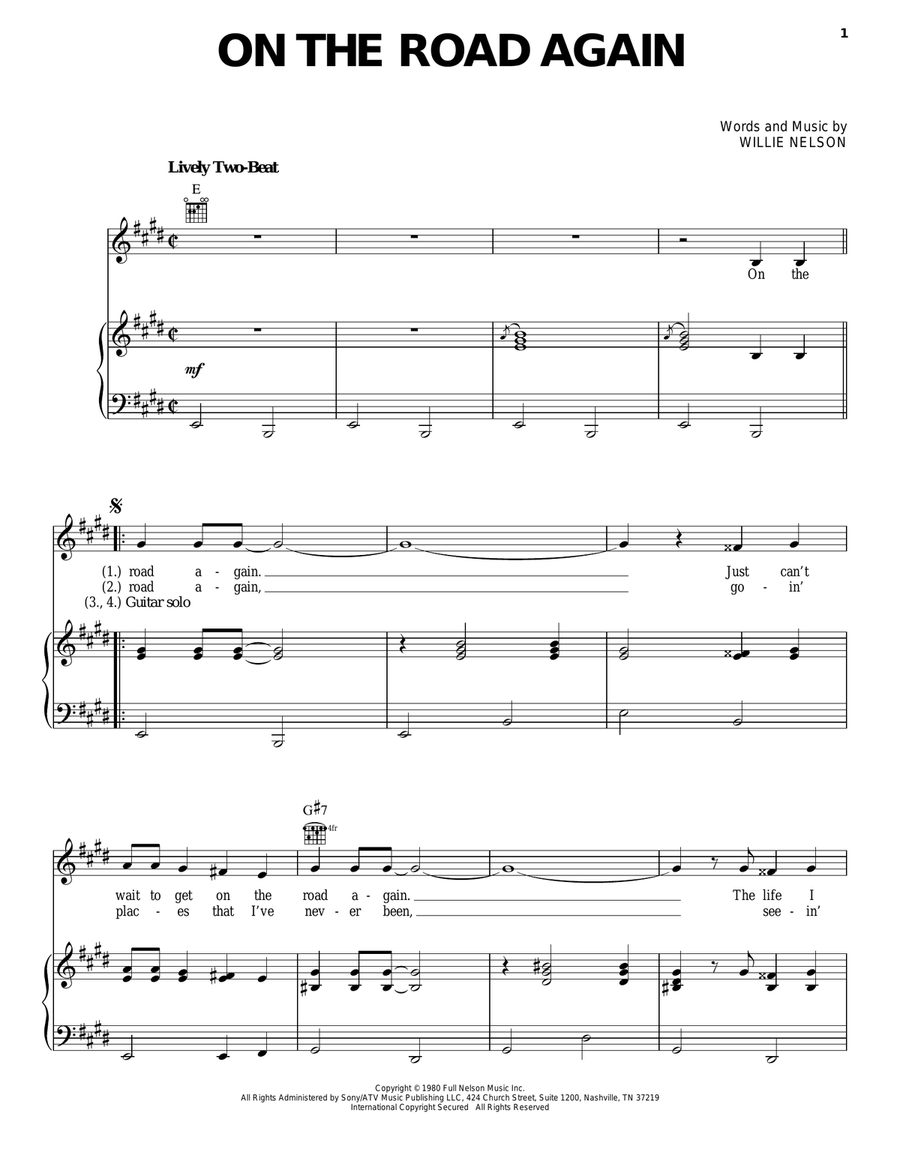 On The Road Again On The Road Again Piano, Vocal, Guitar scores gallery preview page 1