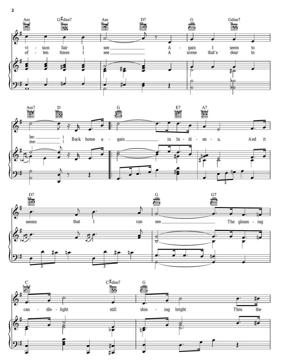 Indiana (Back Home Again In Indiana) Piano, Vocal, Guitar scores gallery preview page 2