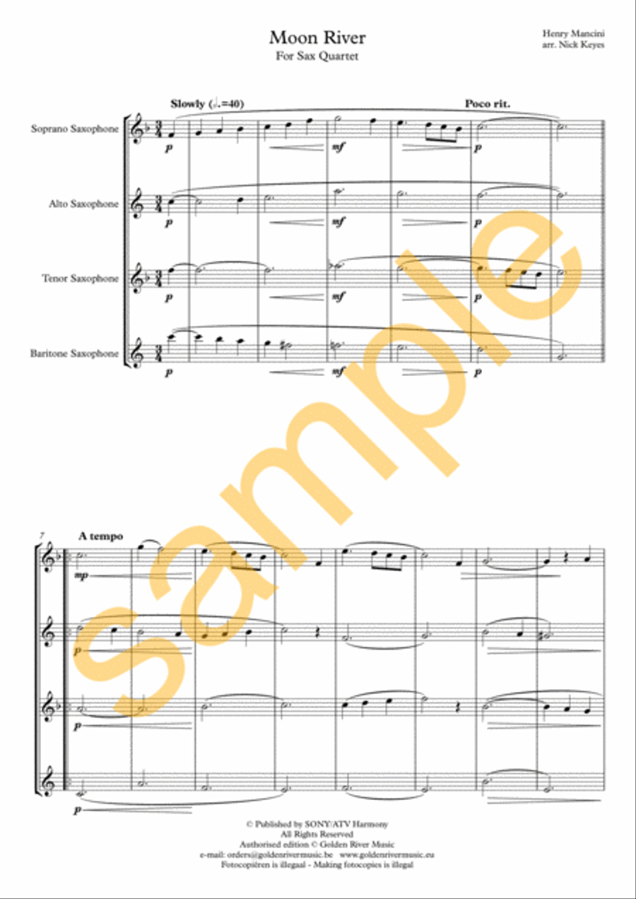 Moon River Saxophone Quartet scores gallery preview page 2