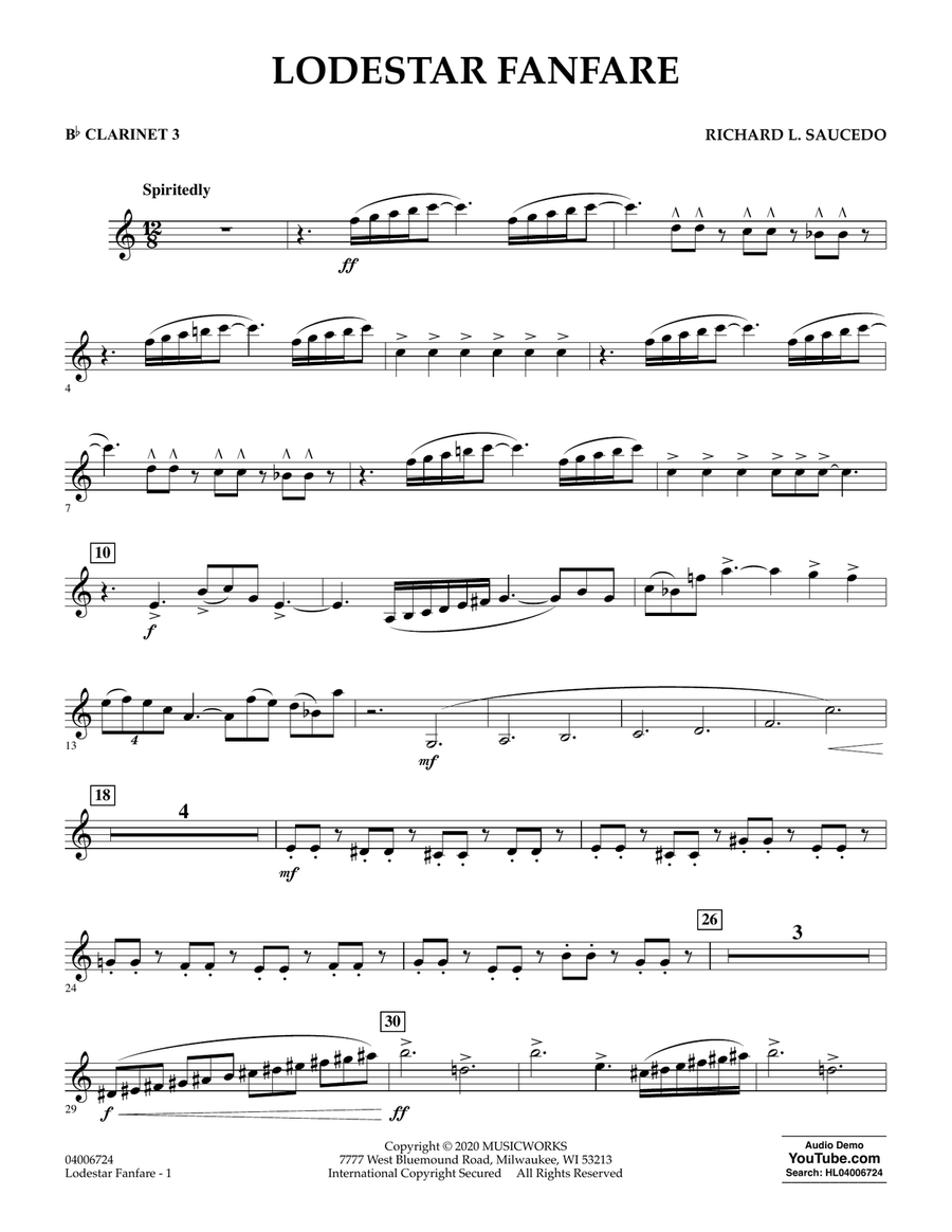 Lodestar Fanfare - Bb Clarinet 3 Concert Band scores gallery preview page 1