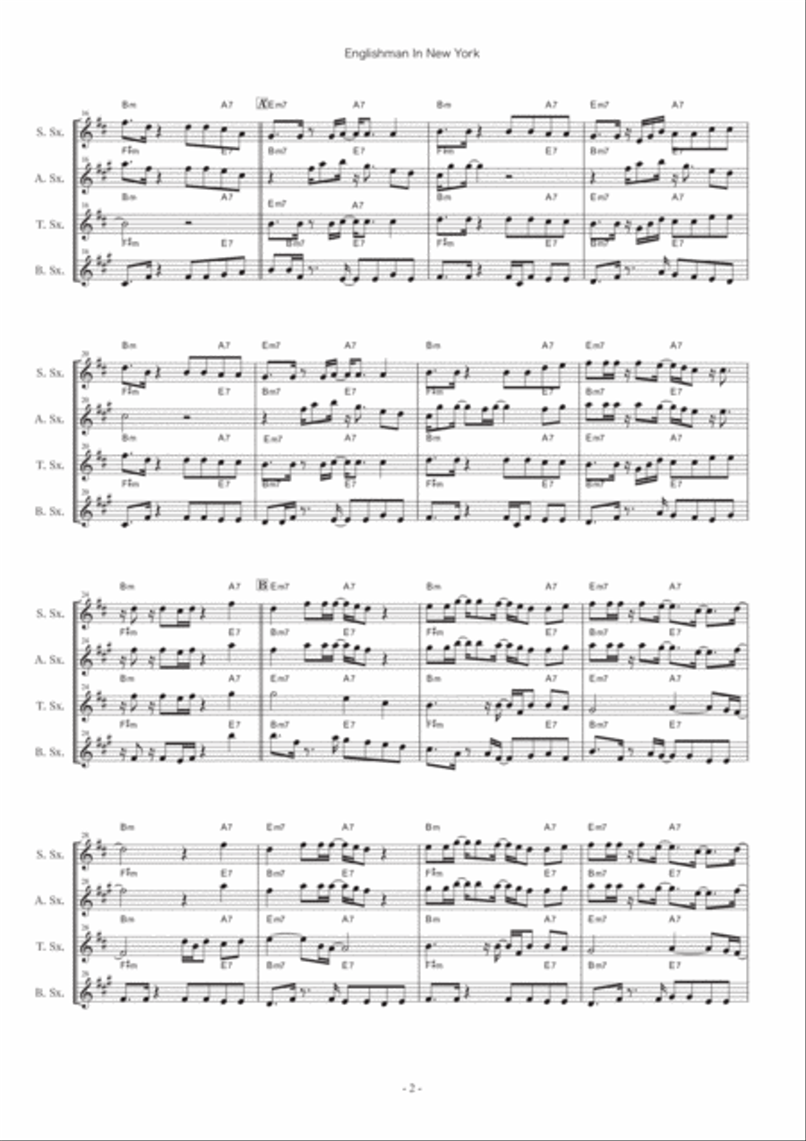 Englishman In New York Saxophone Quartet scores gallery preview page 2