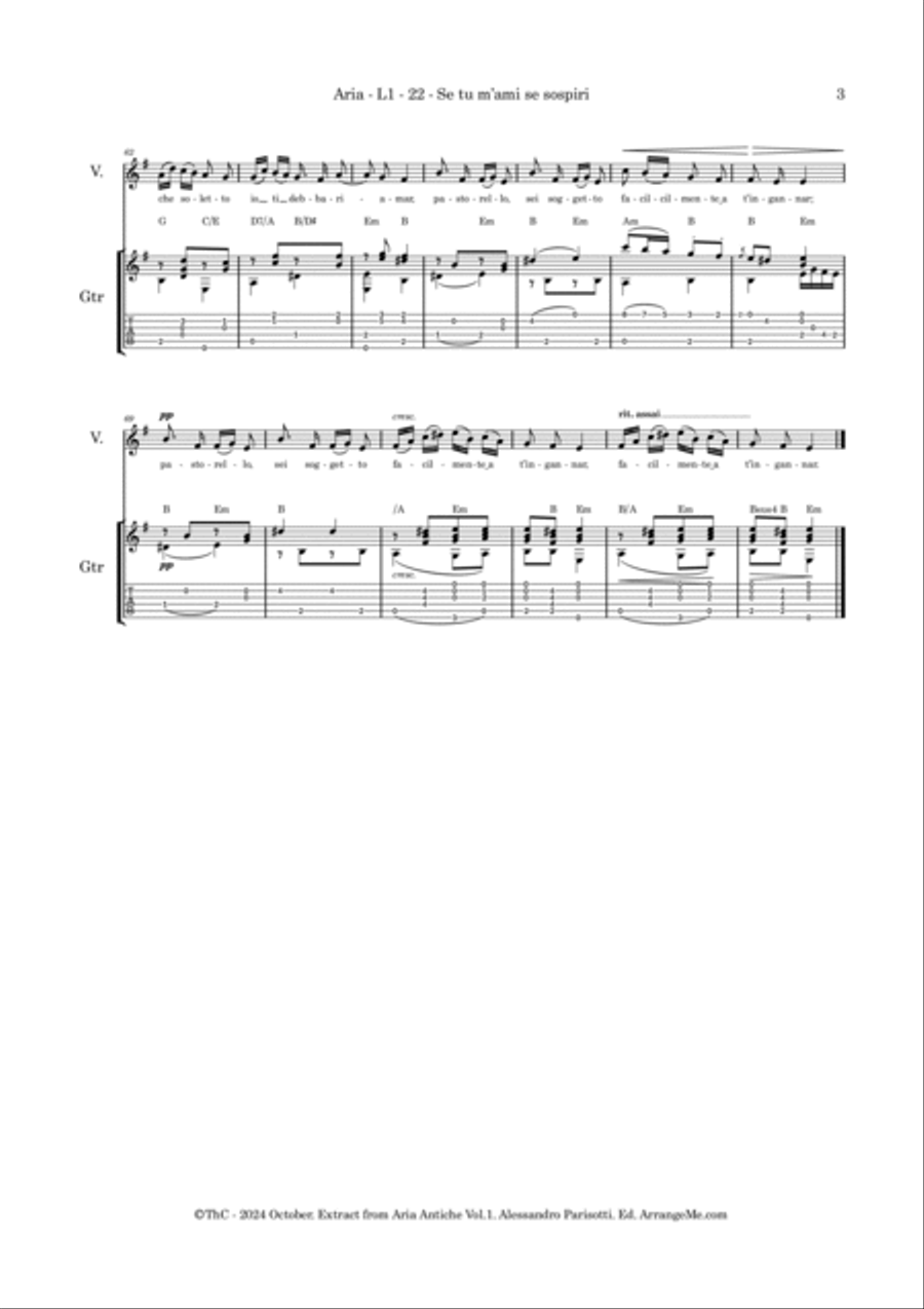 Se tu m'ami se sospiri ( extract from Aria Antiche Vol. 1 ) Acoustic Guitar scores gallery preview page 3