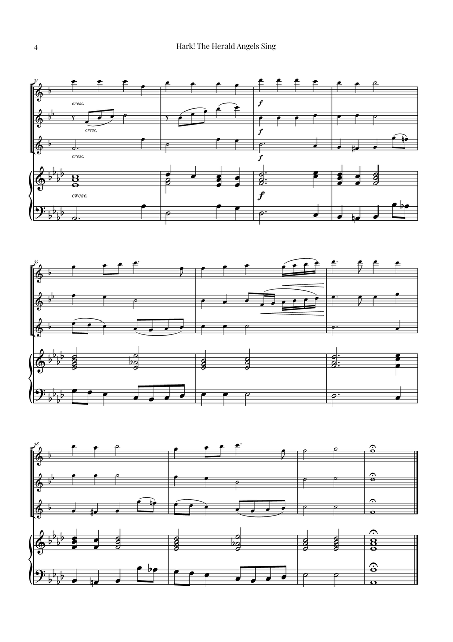 Hark! The Herald Angels Sing Trio Arrangement | Christmas Carol Sheet Music Woodwind Trio scores gallery preview page 4