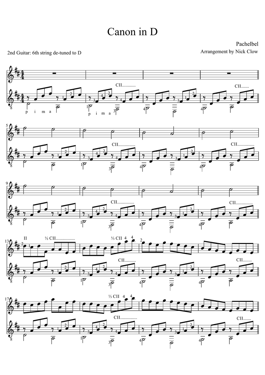 Canon in D by Johann Pachelbel Classical Guitar - Digital Sheet Music